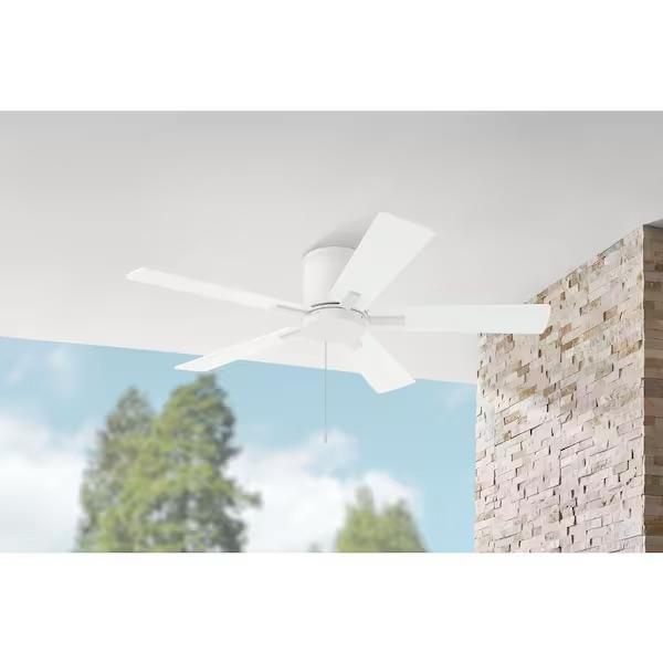 Grantway 48 in. Indoor/Covered Outdoor Matte White Low Profile Ceiling Fan Without Light with Pull Chain Included