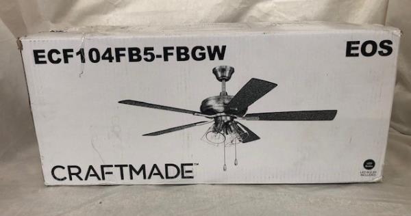 Craftmade Eos 52" 5 Blade 4 Light Indoor LED Ceiling Fan - Flat Black / Greywoodde