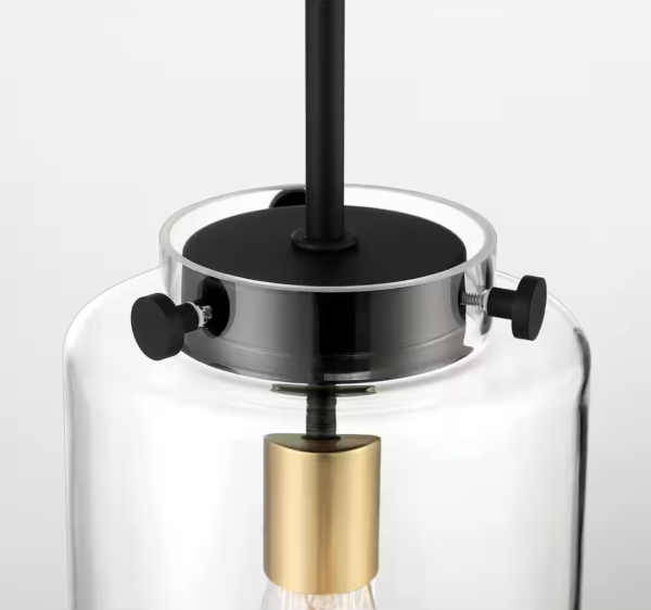 Hampton Bay Mullins 6.75 in. 1-Light Coal and Honey Gold Mini Pendant Hanging Light, Kitchen Pendant Lighting with Clear Glass Shade
