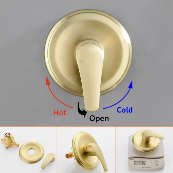 FLG Single Handle 10-Spray Shower Faucet 1.8 GPM with Pressure Balance Valve Brass Wall Mount Shower System in. Brushed Gold