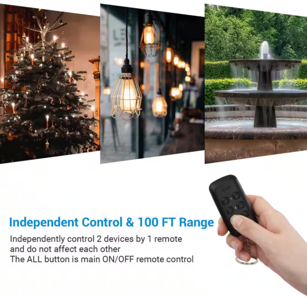 DEWENWILS Outdoor Wireless Remote Control Outlet 2 Independent Control Sockets Weatherproof Electrical Remote Control Switch 15A Heavy Duty with 2 R