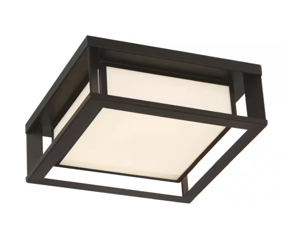 GLUCKSTEINELEMENTS Paxton 1-Light Black Integrated LED Outdoor Flush Mount with White Glass Shade