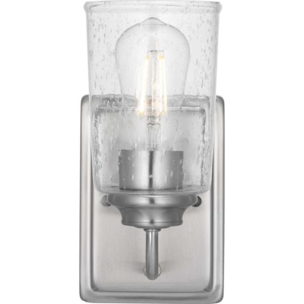 Hampton Bay Evangeline 4.5 in. 1-Light Brushed Nickel Indoor Wall Farmhouse Sconce with Clear Seeded Glass Shade