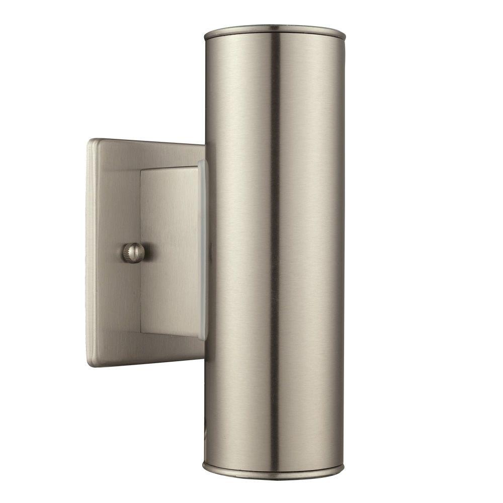 Home Decorators Collection Riga 7.64 in. 2-Light Stainless Steel LED Outdoor Wall Sconce Light