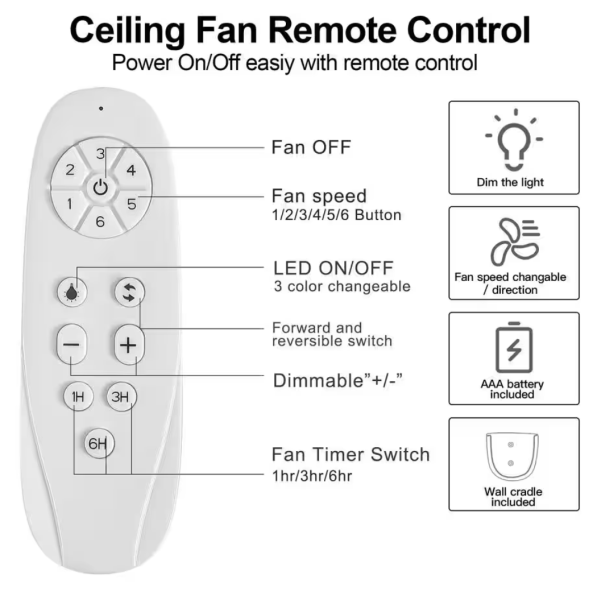 YUHAO Modern 42 in. Indoor Matte White Dimmable Ceiling Fan with Integrated LED, DC Motor and Remote Control