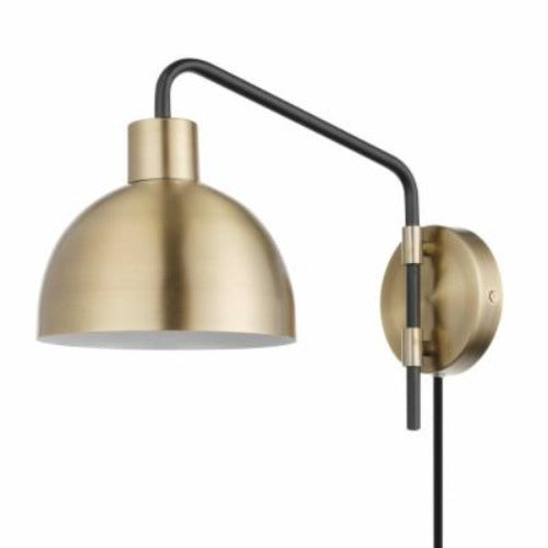 Globe Electric Dimitri 1-Light Antique Brass Plug-in or Hardwire Wall Sconce with in-Line on/Off Switch 51719
