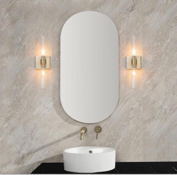 Globe Electric 63000052 18" 2-Light Vanity Light, Matte Brass Finish, Ribbed Glass Shade, Bathroom Décor, Home Décor, Home Improvement, Soft Glam Light, Makeup Lighting, Beauty Room Accessories