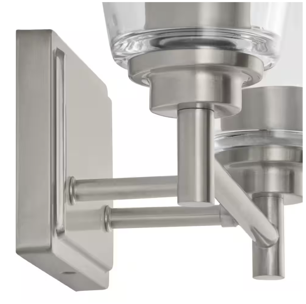 Hampton Bay Wakefield 15 in. 2-Light Brushed Nickel Modern Vanity with Clear Glass Shades