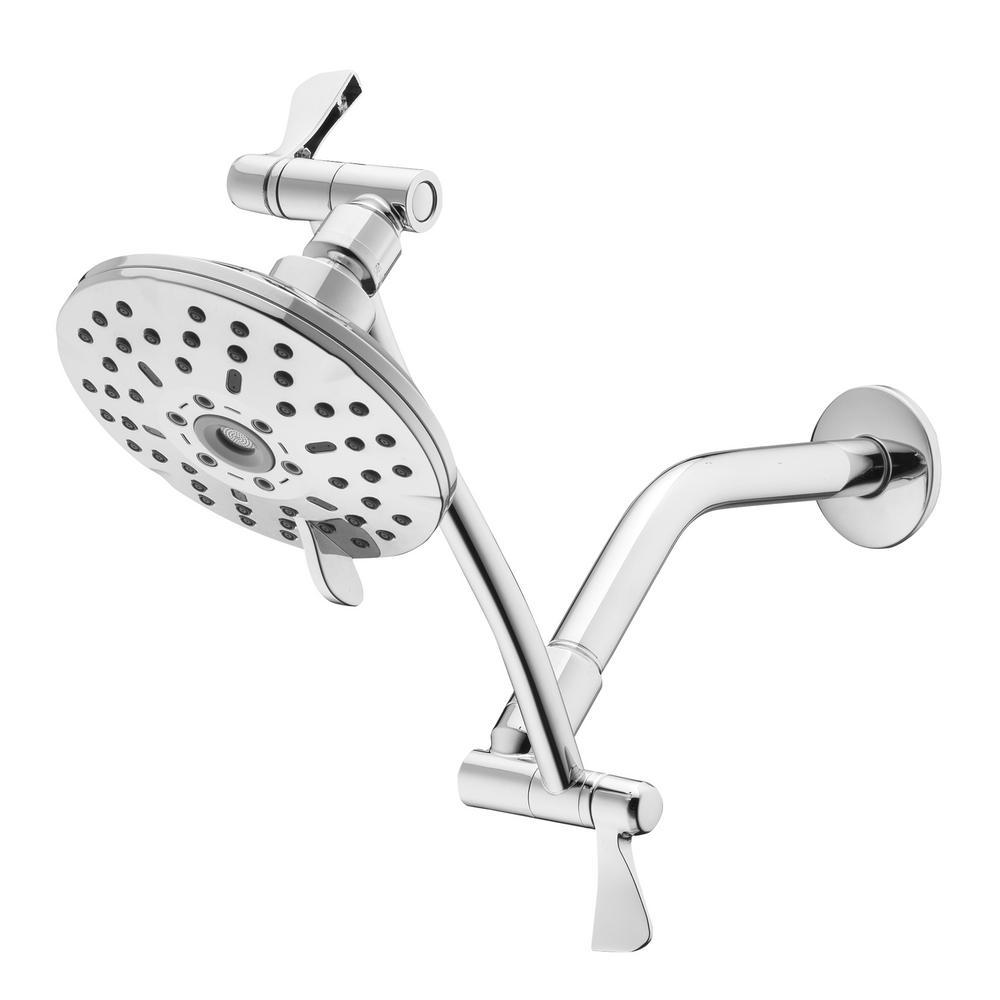 Glacier Bay 3-Spray Patterns with 1.8 GPM 5.4 in Wall Mount Fixed Shower Head with Adjustable Shower Arm in Chrome Grey