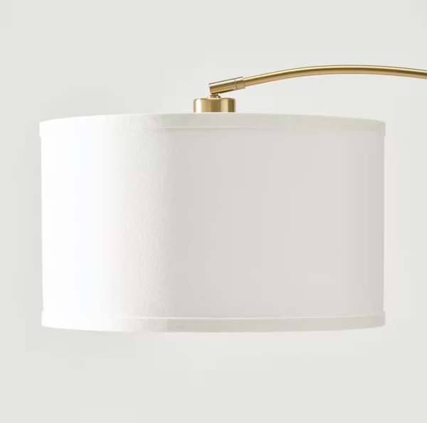 Logan 76 in. Antique Brass Modern 1-Light Adjustable and Extendable LED Floor Lamp with White Fabric Drum Shade