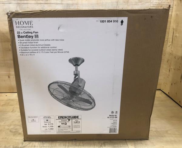 Bentley III 22 in. Indoor/Outdoor Brushed Nickel Oscillating Ceiling Fan with Remote Control