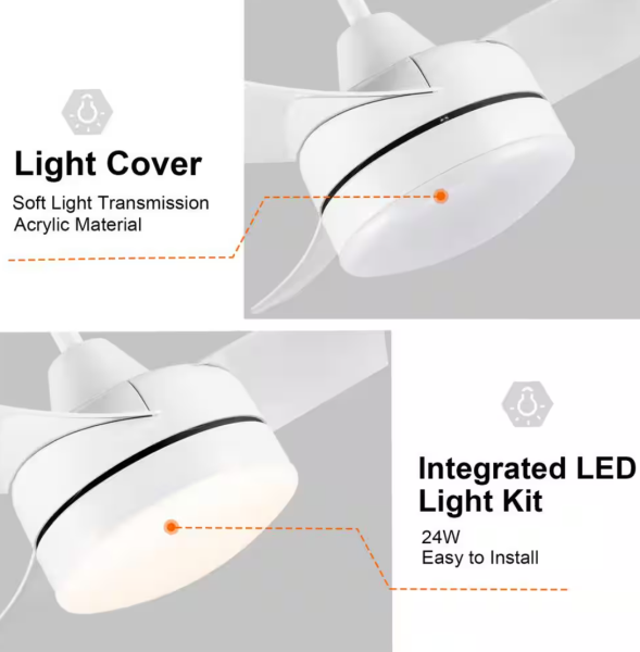 YUHAO Modern 42 in. Indoor Matte White Dimmable Ceiling Fan with Integrated LED, DC Motor and Remote Control