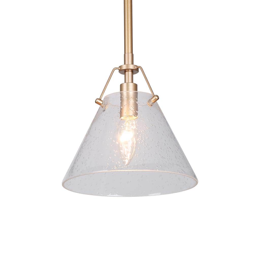 Uolfin Modern Mini Pendant Light, 1-Light Gold Kitchen Island Pendant Light with Seeded Glass Shade