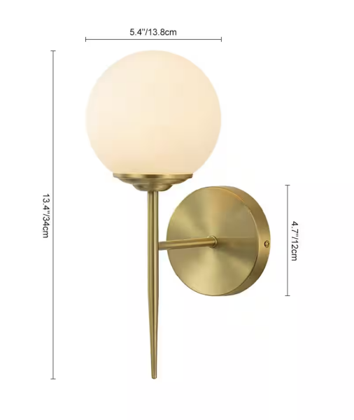 Nimbus 1-Light Cone-Shaped in Brushed Brass Gold Finish Bedroom Hallway Wall Sconce with Globe Milk Glass