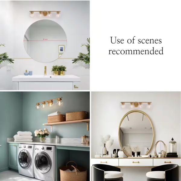 Uolfin Farmhouse Gold Bathroom Vanity Light, 28 in. 4-Light Wall Sconce Light with Clear Glass Shades