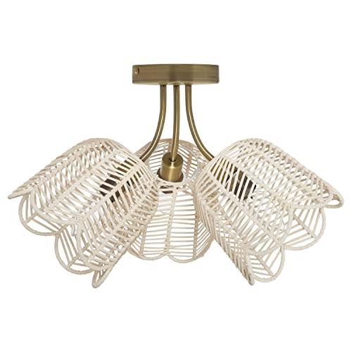 Isla 18 in 3-Light Semi Flush Mount -Brushed Gold with Bell-Shaped Rattan Shades