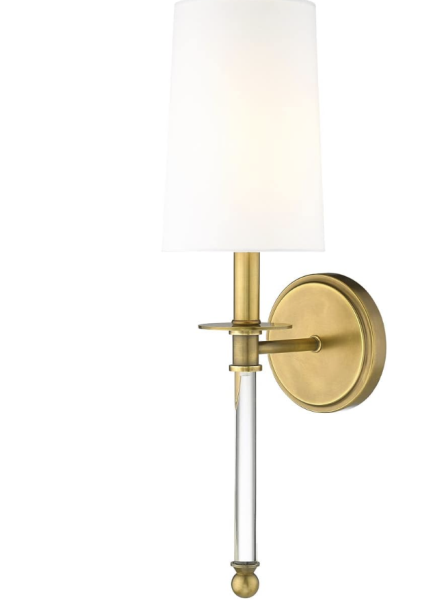 Z Lite 808-1S-RB-WH 6 in. Mila Rubbed Brass Wall Sconce Light