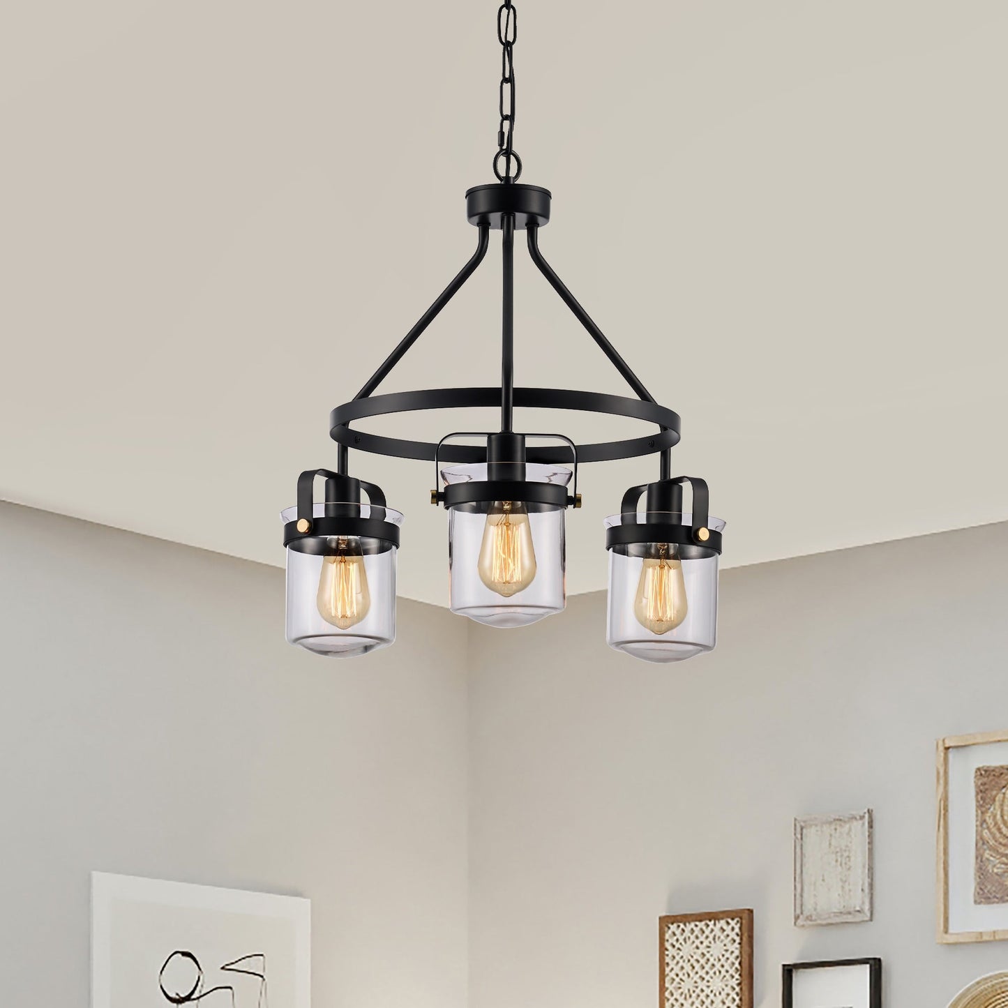 Merra 3-Light Matte Black Pendant with Clear Glass Shades