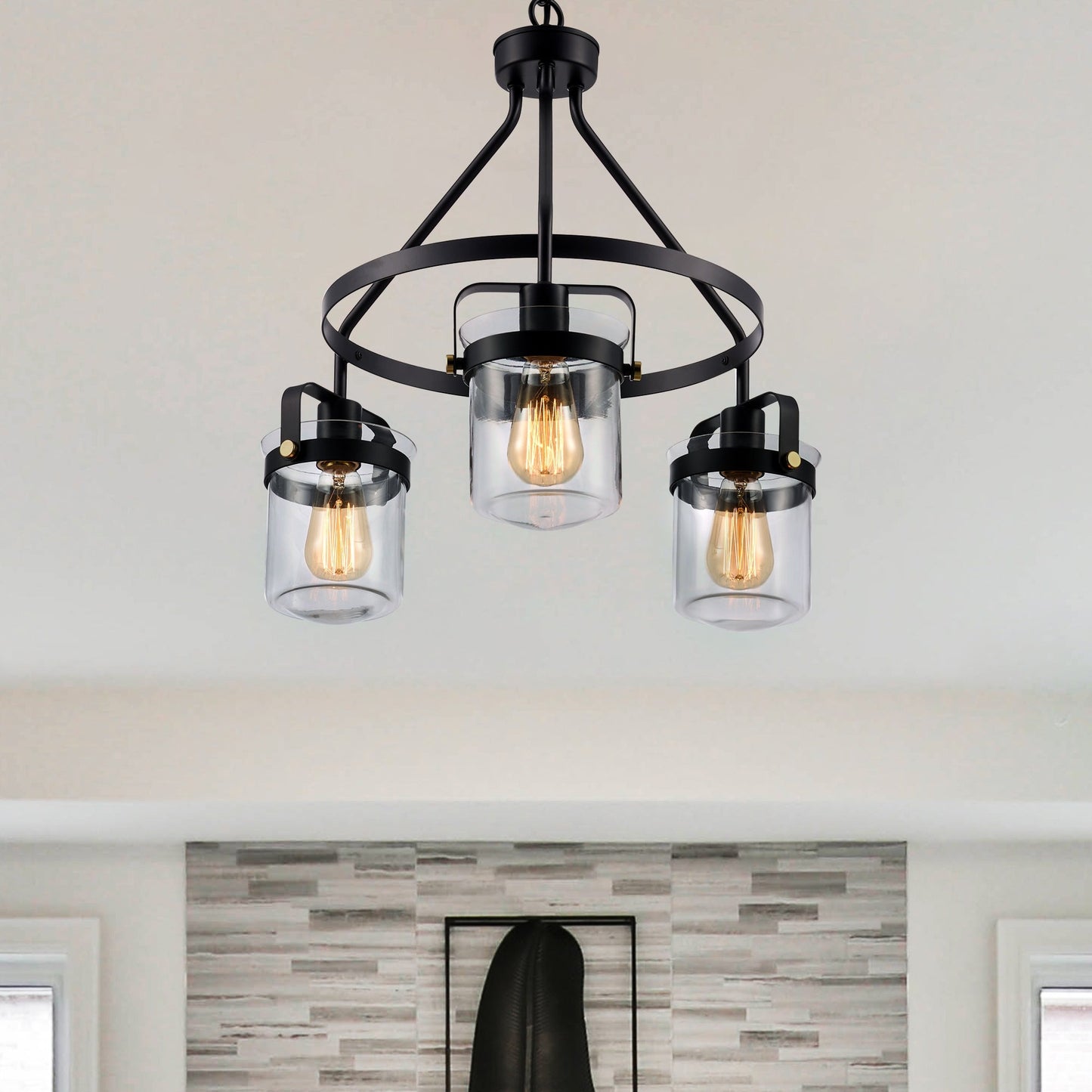 Merra 3-Light Matte Black Pendant with Clear Glass Shades