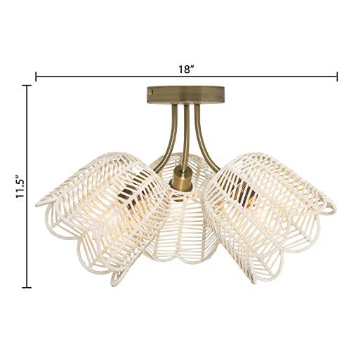 Isla 18 in 3-Light Semi Flush Mount -Brushed Gold with Bell-Shaped Rattan Shades