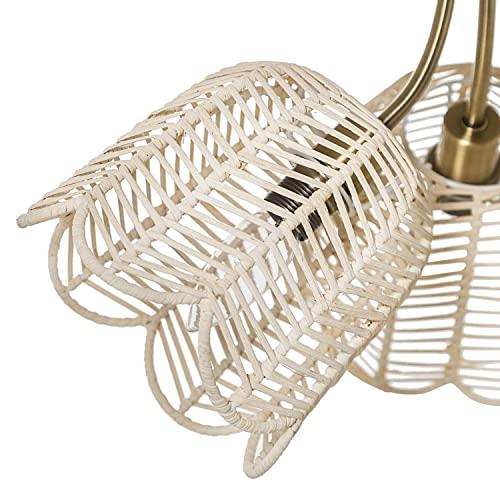 Isla 18 in 3-Light Semi Flush Mount -Brushed Gold with Bell-Shaped Rattan Shades