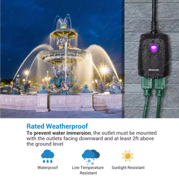 DEWENWILS Outdoor Wireless Remote Control Outlet 2 Independent Control Sockets Weatherproof Electrical Remote Control Switch 15A Heavy Duty with 2 R
