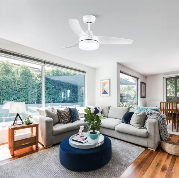 YUHAO Modern 42 in. Indoor Matte White Dimmable Ceiling Fan with Integrated LED, DC Motor and Remote Control
