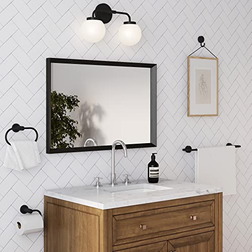 Nathan James Izzy Modern 2-Light Vanity Light Fixture Modern Wall Sconce Bathroom Light with White Globe Shades and Bathroom 4-Piece Black Metal Acce