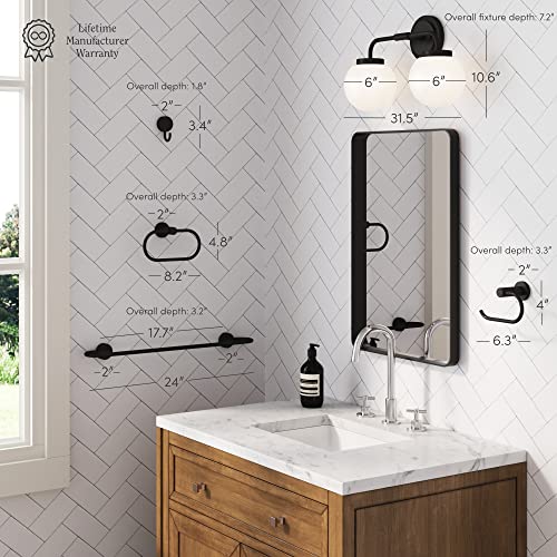 Nathan James Izzy Modern 2-Light Vanity Light Fixture Modern Wall Sconce Bathroom Light with White Globe Shades and Bathroom 4-Piece Black Metal Acce