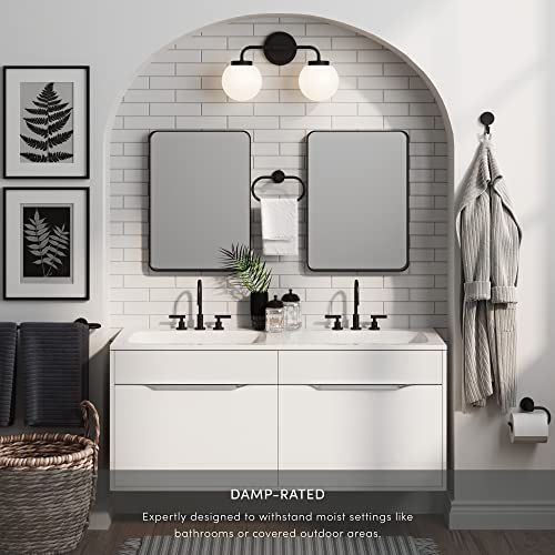 Nathan James Izzy Modern 2-Light Vanity Light Fixture Modern Wall Sconce Bathroom Light with White Globe Shades and Bathroom 4-Piece Black Metal Acce