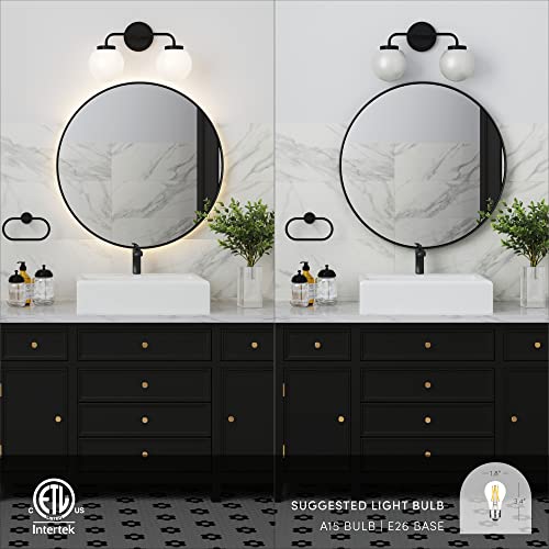 Nathan James Izzy Modern 2-Light Vanity Light Fixture Modern Wall Sconce Bathroom Light with White Globe Shades and Bathroom 4-Piece Black Metal Acce