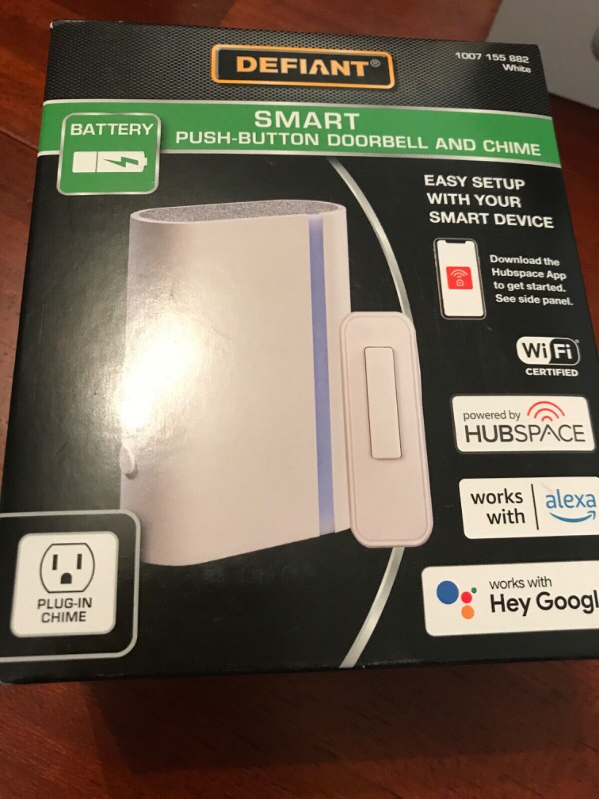 Defiant Wireless Wi-Fi Smart Plug-in White Doorbell Kit with Wireless Push Button Powered by Hubspace