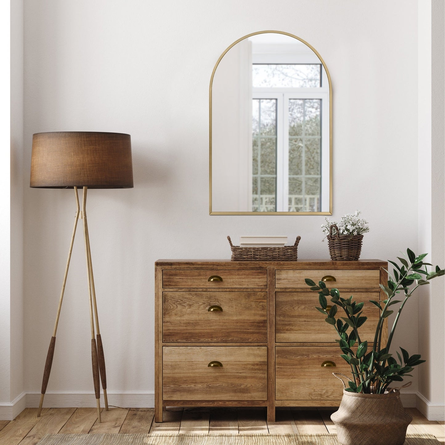 Maeve Arched Wall Accent Mirror – 36-Inch H X 24-Inch L Modern Metal Framed – Living Room Bedroom Bathroom Vanity Mirror – Gold – Design Ho