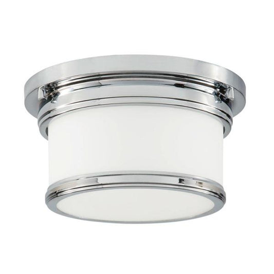 Signature Hardware Summerlake 9.5 in. 1-Light Chrome Drum Flush Mount w/ Frosted Glass Shade