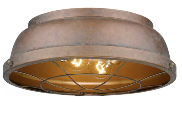 Golden Lighting Bartlett 2-Light Copper Patina Flush Mount
