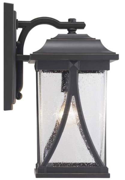Progress Lighting Abbott Collection 1-Light Antique Bronze Clear Seeded Glass Craftsman Outdoor Medium Wall Lantern Light