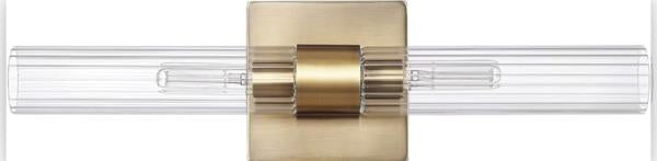 Globe Electric 63000052 18" 2-Light Vanity Light, Matte Brass Finish, Ribbed Glass Shade, Bathroom Décor, Home Décor, Home Improvement, Soft Glam Light, Makeup Lighting, Beauty Room Accessories