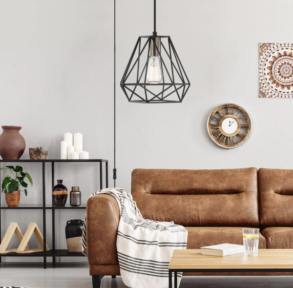 Globe Electric Sansa 1-Light Dark Bronze Plug-in or Hardwire Pendant Lighting 60846