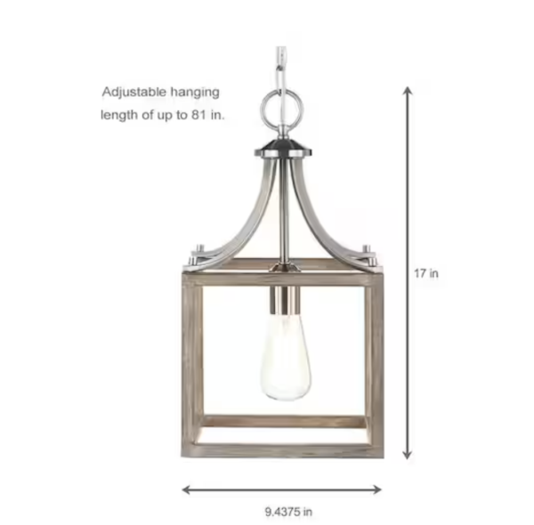 Hampton Bay Boswell Quarter 1-Light Brushed Nickel Mini-Pendant with Weathered Wood Accents