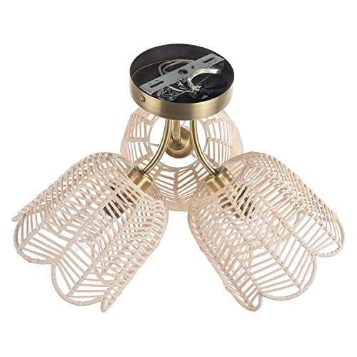 Isla 18 in 3-Light Semi Flush Mount -Brushed Gold with Bell-Shaped Rattan Shades