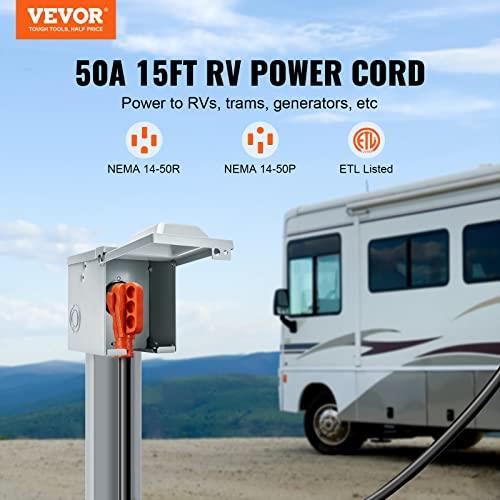 VEVOR 15ft RV Extension Cord Power Cord 50Amp NEMA 14-50RNEMA 14-50P ETL Listed