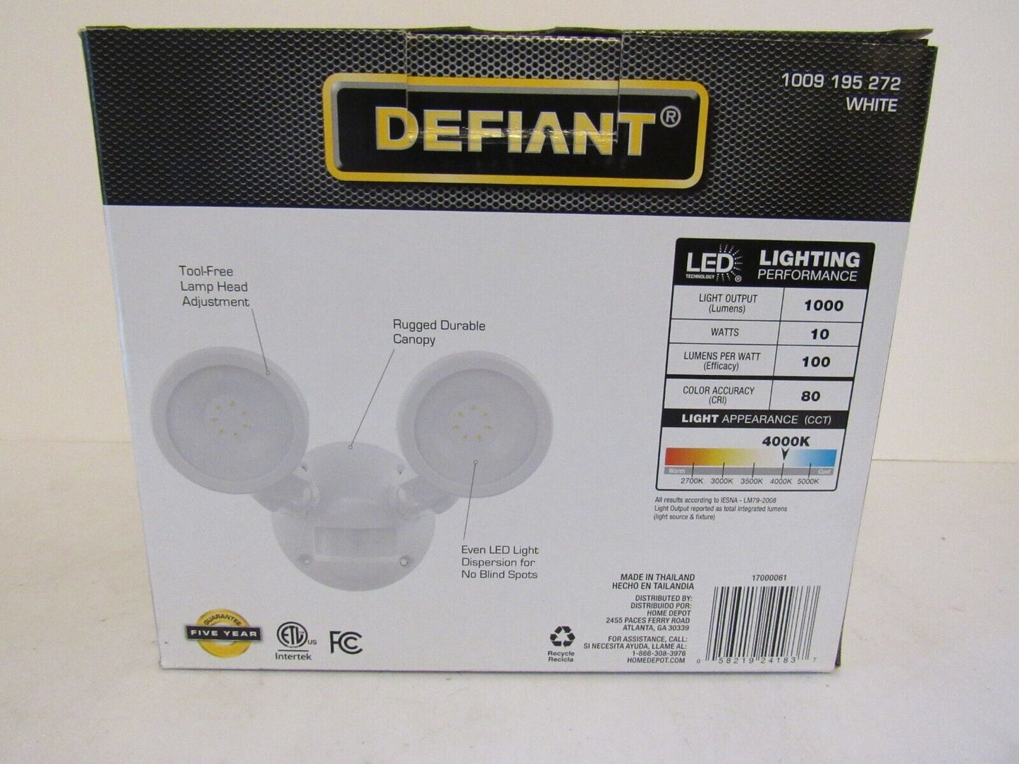 Defiant 180-Degree White Motion Activated Wired Outdoor 2-Head Dusk-to-Dawn LED Security Flood Light 1000 Lumens