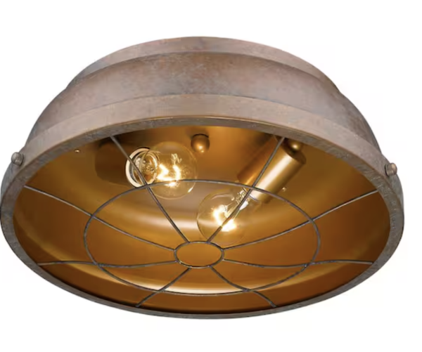 Golden Lighting Bartlett 2-Light Copper Patina Flush Mount