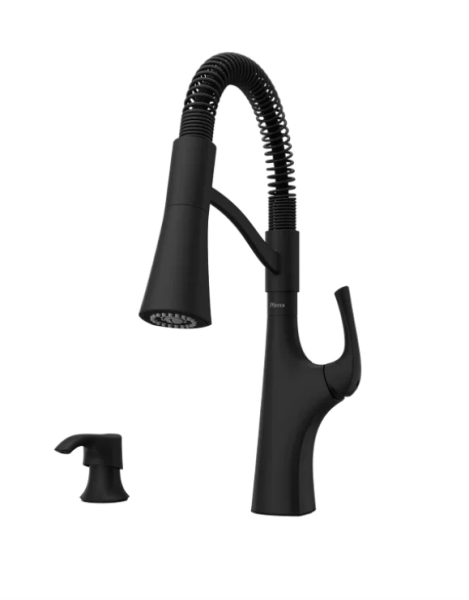 Pfister Ladera Kitchen Faucet with Deck Plate and Soap Dispenser, Matte Black