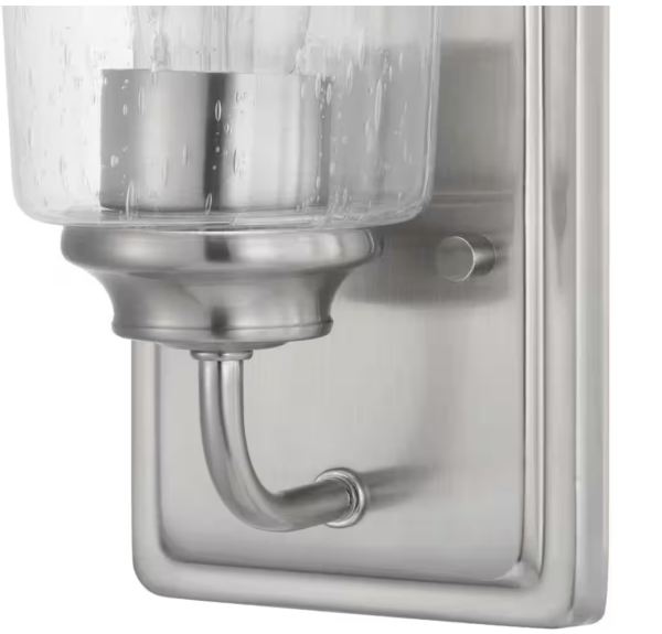 Hampton Bay Evangeline 4.5 in. 1-Light Brushed Nickel Indoor Wall Farmhouse Sconce with Clear Seeded Glass Shade