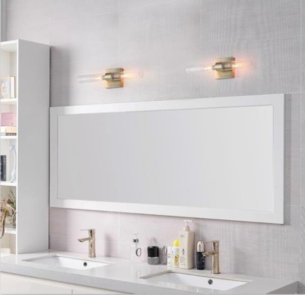 Globe Electric 63000052 18" 2-Light Vanity Light, Matte Brass Finish, Ribbed Glass Shade, Bathroom Décor, Home Décor, Home Improvement, Soft Glam Light, Makeup Lighting, Beauty Room Accessories