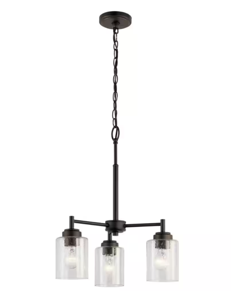 KICHLER Winslow 18 in. 3-Light Olde Bronze Contemporary Shaded Mini Chandelier for Dining Room