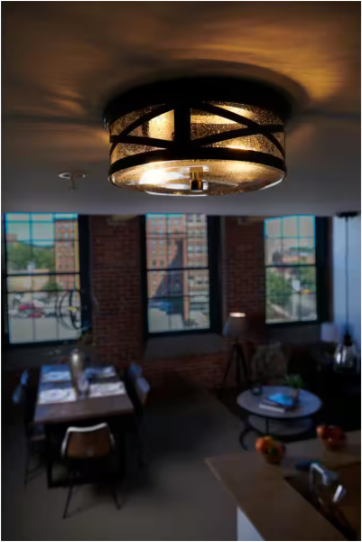 SYLVANIA Wellsley Vintage LED Fixture Flush Mount with 2 Edison Light Bulbs Included