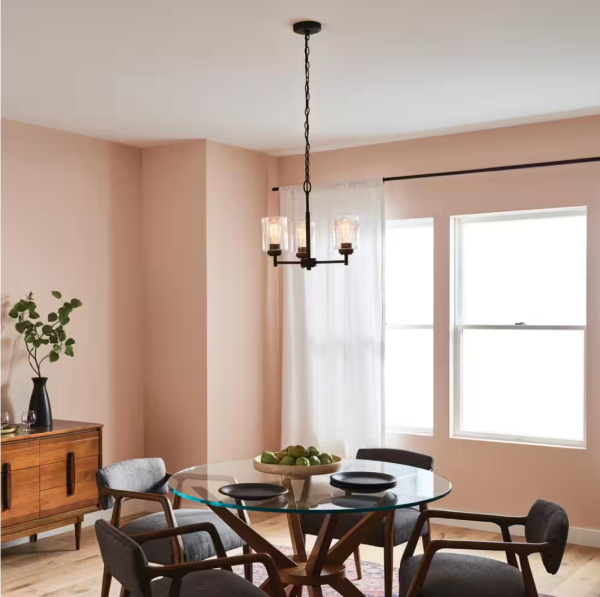 KICHLER Winslow 18 in. 3-Light Olde Bronze Contemporary Shaded Mini Chandelier for Dining Room