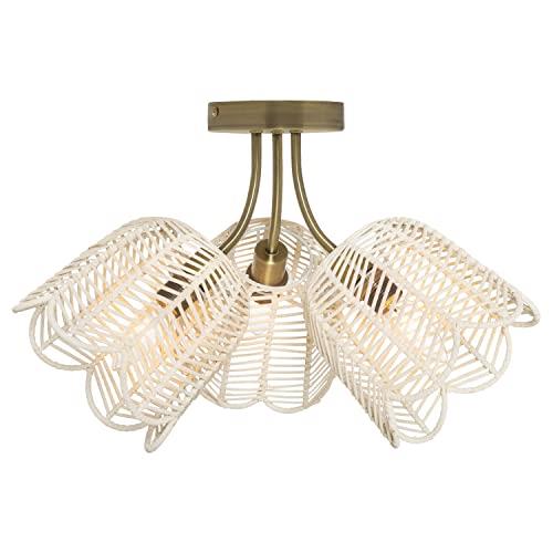 Isla 18 in 3-Light Semi Flush Mount -Brushed Gold with Bell-Shaped Rattan Shades
